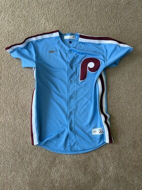Nike Kids Light Blue and Maroon Phillies Jersey